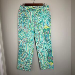 Ralph Lauren Cotton Pants 8 Green Paisley Cropped Paisley Black Label